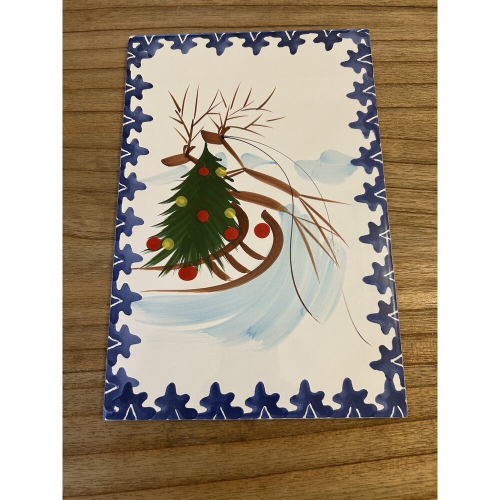 Italian Zanolli Handpainted Ceramic‎ Christmas Trivets Set Of 2 Large 12” - Picture 4 of 16